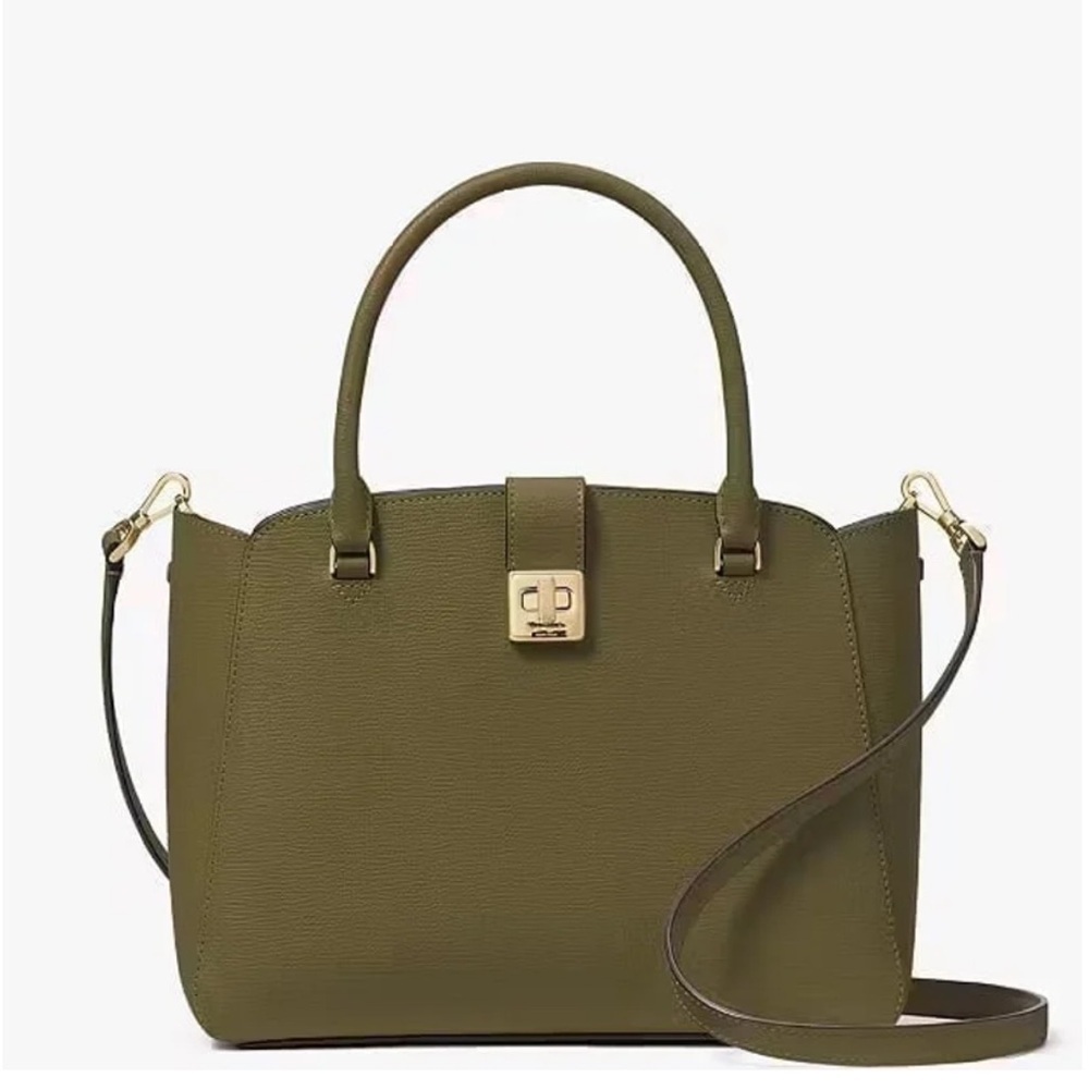 Kate spade medium phoebe satchel seaweed olive green + pink interior $429 NWT - Picture 2 of 7